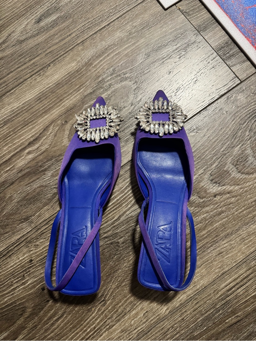 ZARA Purple Crystal-Embellished Slingback Heels
